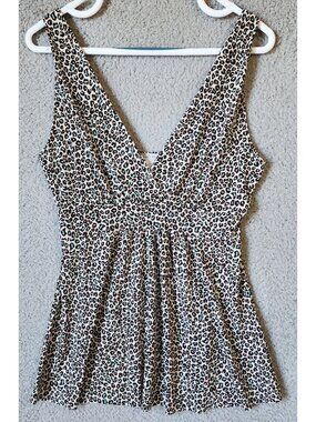 Body Central Y2K Women's L Large Leopard Print Tank Top Teal Black Ruched V-Neck